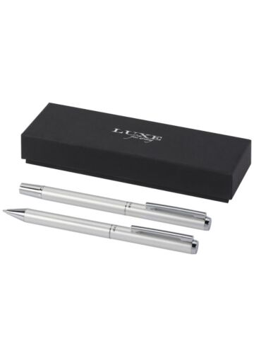 Lucetto Recycled Aluminium Ballpoint And Rollerball Pen Gift Set (Black Ink)