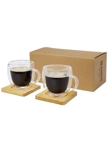 Manti 2-piece 250 Ml Double-wall Glass Cup With Bamboo Coaster