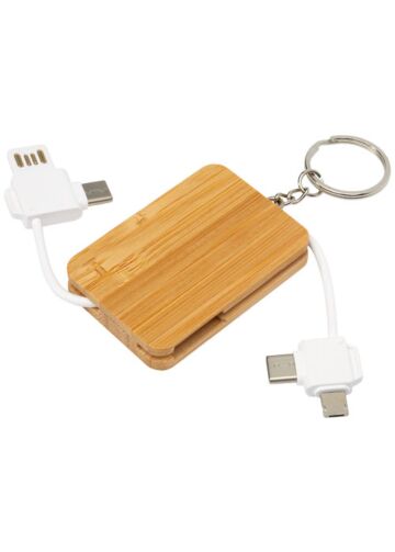 Reel 6-in-1 Retractable Bamboo Key Ring Charging Cable