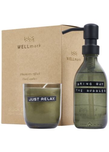 Wellmark Discovery 200 Ml Hand Soap Dispenser And 150 G Scented Candle Set - Dark Amber Fragrance