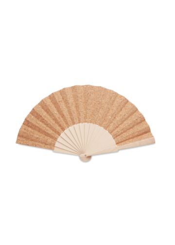 Wood Hand Fan With Cork Fabric-Beige