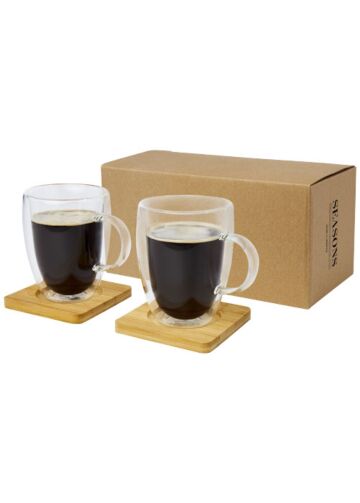 Manti 2-piece 350 Ml Double-wall Glass Cup With Bamboo Coaster