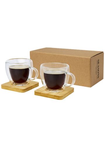 Manti 2-piece 100 Ml Double-wall Glass Cup With Bamboo Coaster