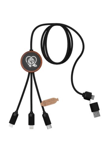 Scx.design C37 40w 5-in-1 Rpet Light-up Logo Charging Cable With Round Wooden Casing