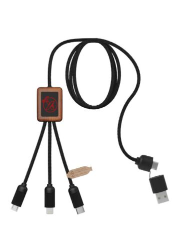 Scx.design C38 40w 5-in-1 Rpet Light-up Logo Charging Cable With Squared Wooden Casing