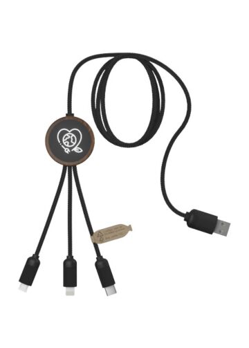 Scx.design C36 3-in-1 Rpet Light-up Logo Extended Charging Cable With Round Bamboo Casing