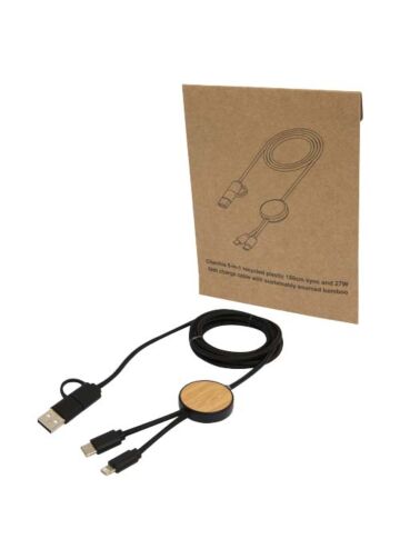 Chechia 5-in-1 Recycled Plastic 150 Cm Data Sync And 27w Fast Charge Cable With Bamboo Details