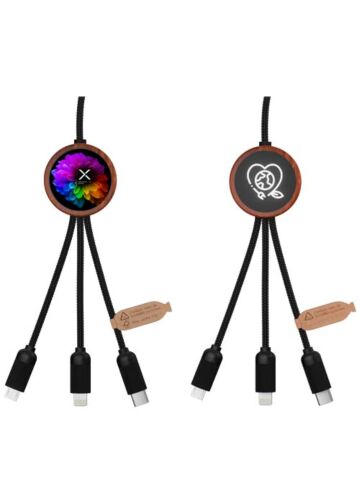 Scx.design C37 40w 5-in-1 Rpet Light-up Logo Charging Cable With Round Wooden Casing